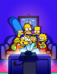 Die Simpsons – (30. Staffel) - (v.l.n.r.) Marge; Homer; Maggie; Bart; Lisa (vorne) Knecht Ruprecht