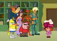 Drawn Together – L-R: Wooldoor Jebediah Sockbat, Ling-Ling, Captain Leslie Hero, Princess Clara, Spanky Ham, Foxxy Love, Xandir P. Wifflebottom, Strawberry Sweetcake