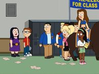 American Dad! – Debbie Hyman (l.), Steve (2.v.l.), Amy (3.v.r.), Janet Lewis (2.v.r.), Lisa Silver (r.)