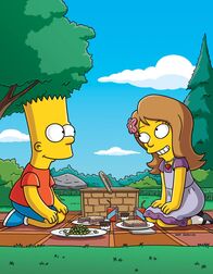 Die Simpsons – Die ausgesprochen brave und wohlerzogene Jenny (r.) hat Bart (l.) so stark den Kopf verdreht, dass der nun versucht, seine bösartige Vergangenheit zu vertuschen ...