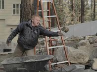 Die Teichbauer – Brian Helfrich tossing a rock at the Strittmatter build in Wrightwood, CA.