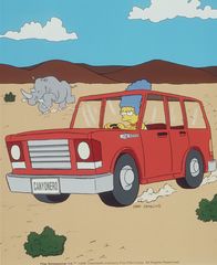 Die Simpsons – Marge gelingt es, mit dem Wagen ein riesiges Rhinozeross abzulenken, um Homer zu retten.