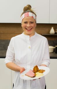 Kochroulette – Milena Broger: "Rosa gebratener Kalbstafelspitz mit Rösti, Radieschensalat und Braune-Butter-Schnittlauch-Emulsion".