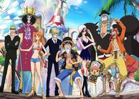 One Piece – (v.l.n.r.) Zorro; Brook; Nami; Sanji; Ruffy; Robin; Chopper; Franky; Lysop