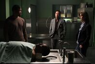 Numb3rs - Die Logik des Verbrechens – Ein neuer Mordfall beschäftigt Megan (Diane Farr, r.) und Don (Rob Morrow, M.). Doch hat Clay Porter Jr. (Sharif Atkins, l.) etwas damit zu tun?; Ein neuer Mordfall beschäftigt Megan (Diane Farr, r.) und Don (Rob Morrow, M.). Doch hat Clay Porter Jr. (Sharif Atkins, l.) etwas damit zu tun?