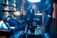 Takers - The Final Job – Gordon Jennings (Idris Elba, l.), John Rahway (Paul Walker, 2.v.l.), A.J. (Hayden Christensen, M.) und Jesse Attica (Chris Brown, r.) schmieden mörderische Pläne.