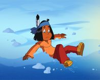 Yakari – Yakari stürzt in den Schnee.