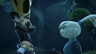 Samurai Rabbit: The Usagi Chronicles – Usagi (r.) trifft auf Lord Kogane, der behauptet Usagis Vorfahre Miyamoto wäre ein Verräter gewesen und Usagi ins Gefängnis wirft.