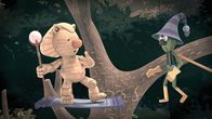 Jim Hensons: Doozers – Die Radieschensphinx erschreckt sich vor der Zaubererfigur.