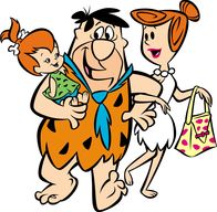 Familie Feuerstein – Pebbles Flintstone (l), Fred Flintstone (m), Wilma Flintstone (r)