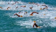 Triathlon: World Cup – Swimming athletes in a triathlon contest