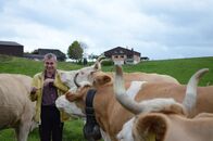 Kaminer inside – Auf Tuchfühlung mit der Heimat: Wladimir Kaminer inmitten einer Herde Simmentaler Kühe.