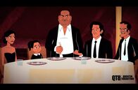 Tarantino - The Bloody Genius – Der Dokumentarfilm arbeitet mit animierten Szenen, um Ereignisse aus der Vergangenheit nachzustellen – wie hier eine Szene mit Harvey Weinstein (Mi.).