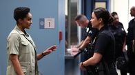 The Rookie – Officer Nyla Harper (Mekia Cox, l.) ermutigt Officer Lucy Chen (Melissa O'Neil, r.), als stellvertretende Vorgesetzte ihren Kollegen Anweisungen zu erteilen.