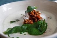 Restaurantlegenden – GASTHAUS CSENCSITS: Lammsugo - Spinat - Frischkäse-Schaum