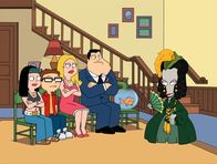 American Dad! – L-R: Hayley, Steve, Francine, Stan, Klaus, Roger