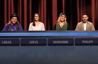 Gefragt - Gejagt – Die Kandidat:innen (v.l.n.r.): Lukas Schulenkorf, Lenya Brück, Marianne Gaborfi, Philipp Müller.