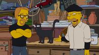 Die Simpsons – Bart und Milhouse beschließen, zu "Wissensjägern", nach dem Vorbild der Serie "MythCrackers" mit Adam Savage (l.) und Jamie Hyneman (r.), zu werden - mit verheerenden Folgen ...