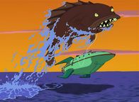 Futurama – Colossal-Mouth Bass (oben), Planet Express ship (unten)