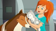 Lassie – Auch Hündin Lassie hat den kleinen Wolf, den Zoe im Wald entdeckt hat, ins Herz geschlossen.