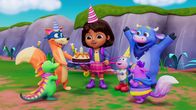 Dora – v.li.: Isa, Swiper, Dora, Boots, Benny, Tico