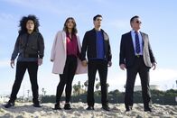 Scorpion – L-R: Happy Quinn (Jadyn Wong), Paige Dineen (Katharine McPhee), Walter O'Brien (Elyes Gabel) and Cabe Gall (Robert Patrick).