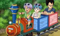 Dragon Ball Super – L-R: Trunks, Bulma und Vegeta