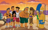 Die Simpsons – Die Mafiosi-Braut: Fat Tony (4.v.r.), Selma (3.v.r.), Marge (2.v.r.) und Homer (r.) ...