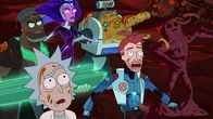 Rick and Morty – L-R: Alan Rails, Rick, Supernova, Crocubot, Vance Maximus, Million Ants