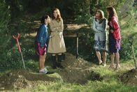 Desperate Housewives – Nachdem die Party vorüber ist, haben Lynette (Felicity Huffman, 2.v.r.), Bree (Marcia Cross, 2.v.l.), Gabrielle (Eva Longoria, l.) und Susan (Teri Hatcher, r.) die hauptsächliche Arbeit zu erledigen ...