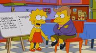 Die Simpsons – Lisa (l.) versucht, ihren neuen Freund Lucas (r.) beim Wettkampf-Essen zu unterstützen, so gut sie kann, aber irgendwie beschleicht sie das ungute Gefühl, dass das nicht wirklich ihre Welt ist. Noch viel größere Sorgen als Lisa selbst macht sich Marge um die Zukunft ihrer Tochter ...