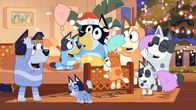 Bluey – L-R: Uncle Stripe, Bluey, Socks, Bandit, Bingo, Chilli, Muffin, Aunt Trixie