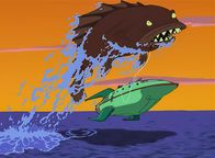 Futurama – Colossal-Mouth Bass (oben), Planet Express ship (unten)