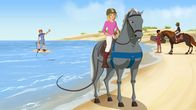 Lenas Ranch – Samantha (Mi.) zieht Nico auf seinem Surfbrett (li.).