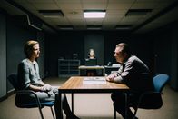Die Protokollantin – Entscheidende Indizien erhärten den Verdacht, dass Sabine Menken (Bettina Hoppe, l.) die eigentliche Täterin im Fall Sandra Berg ist. Henry Silowski (Peter Kurth) stellt immer mehr Fragen und Protokollantin Freya Becker (Iris Berben, M.) schreibt mit.
