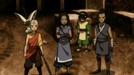 Avatar - Herr der Elemente – L-R: Momo, Aang, Katara, Toph, Sokka