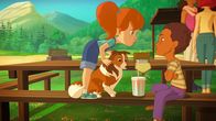 Lassie – Zoé möchte unbedingt, dass Harvey ihr hilft, die kleine Lassie von ihrer Schreckhaftigkeit zu befreien. Wie die Kinder freunden sich auch ihre Mütter Sarah (hinten r.) und Beth an.