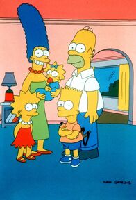Die Simpsons – (1. Staffel) - Die Familie Simpson im trauten Heim: (v.l.n.r.) Lisa, Marge, Maggie, Bart und Homer.