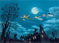 Peter Pan – Peter Pan, TInker Bell and the Darling children fly over the houses of London