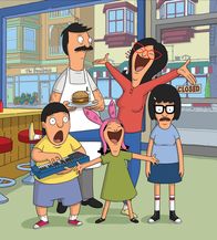 Bob's Burgers – L-R: Gene, Bob, Louise, Linda, Tina.