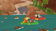 Doki – Team Doki in Schlauchbooten auf dem Weg zum Wasserfall.