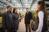 Elementary – Bei ihren Ermittlungen zum Tod eines Mitglieds aus Holmes Imker Community, treffen Holmes (Jonny Lee Miller, 2.v.r.), Watson (Lucy Liu, 2.v.l.) und Detective Bell (Jon Michael Hill, l.) auf die brillante Insektenforscherin Tara Parker (Sutton Foster, r.) ...