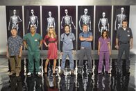 Scrubs - Die Anfänger – (8. Staffel) - Die Belegschaft des Sacred Heart Hospitals muss täglich mit neuen Überraschungen rechnen: (v.l.n.r.) Dr. Bob Kelso (Ken Jenkins), Turk (Donald Faison), Elliot (Sarah Chalke), J.D. (Zach Braff), Dr. Phil Cox (John C. McGingley), Carla (Judy Reyes) und der Hausmeister (Neil Flynn) ...