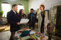 Elementary – L-R: Sherlock Holmes (Jonny Lee Miller), Joan Watson (Lucy Liu) and Detective Marcus Bell (Jon Michael Hill)