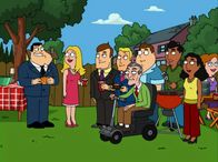 American Dad! – L-R: Stan, Francine, Greg, Terry, Mr. Hallworthy, Tuttle, Bob, Linda, Christie