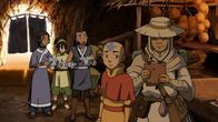 Avatar - Herr der Elemente – L-R: Katara, Toph Beifong, Sokka, Aang, Professor Zei