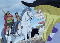 One Piece – (v.l.n.r.) Kyros; Trafalgar D. Law; Ruffy; Cavendish