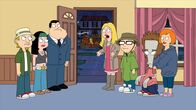 American Dad! – L-R: Jeff, Hayley, Stan, Francine, Steve, Roger, Roger's date