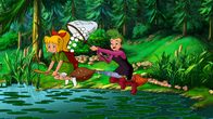 Bibi Blocksberg – Bibi und Schubia fangen Frosch-Blubberblasen als Zutat für die Suppe ein.