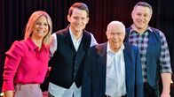 Samschtig-Jass – Moderatorin Fabienne Bamert, Fabian Unteregger, Christoph Blocher und Jörg Abderhalden 2022